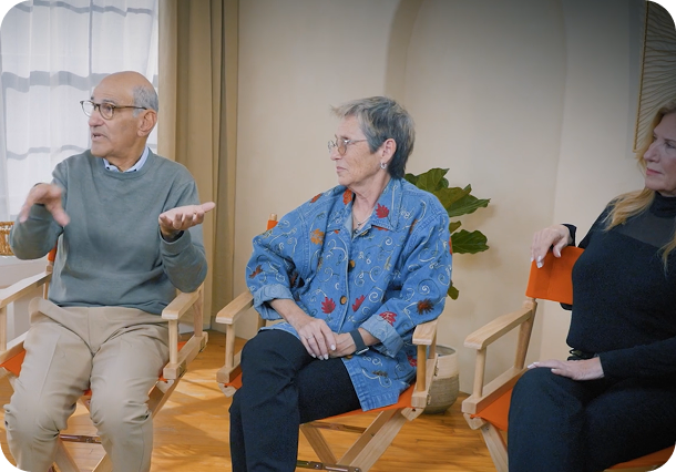 A link to a video. A group discussion with an older man and two older woman.